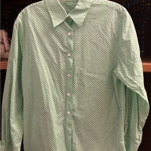 Foxcroft Light Green Polka Dot Button Down Shirt